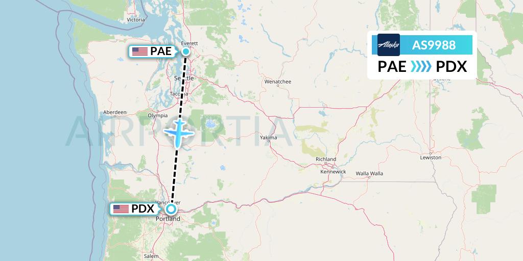 AS9988 Alaska Airlines Flight Map: Everett to Portland