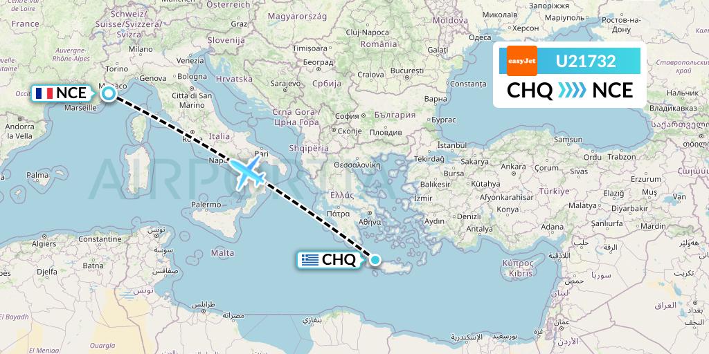 U21732 EasyJet Flight Map: Chania to Nice