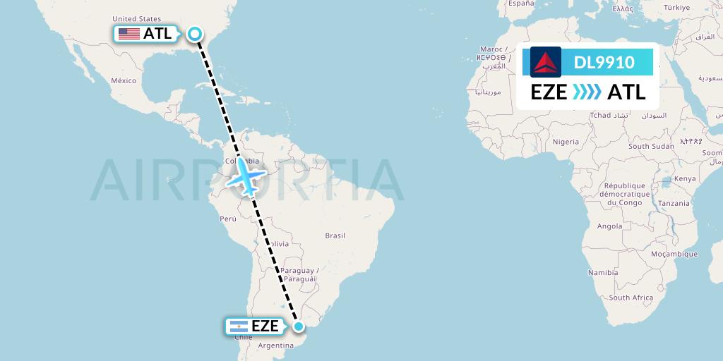 DL9910 Delta Air Lines Flight Map: Buenos Aires to Atlanta
