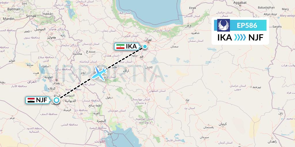 EP586 Iran Aseman Airlines Flight Map: Tehran to Najaf