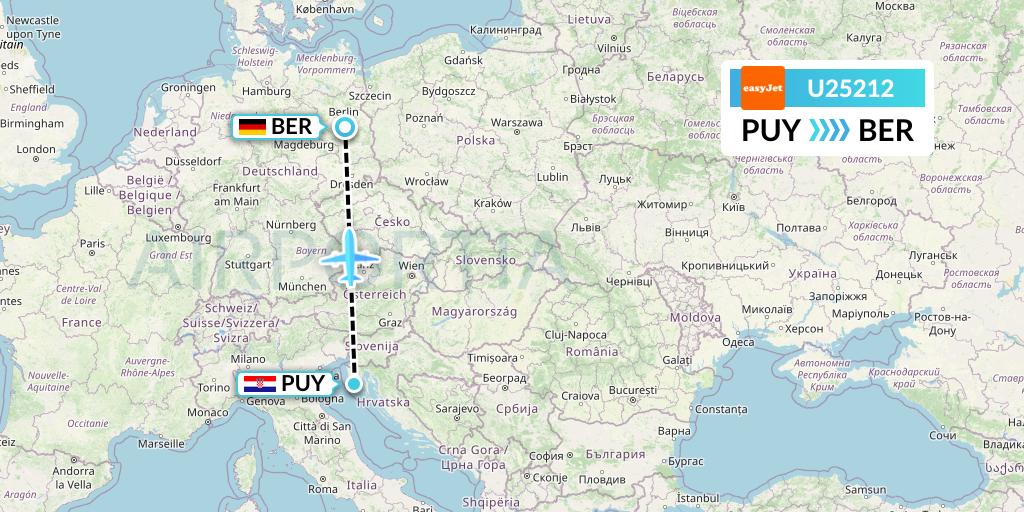 U25212 EasyJet Flight Map: Pula to Berlin