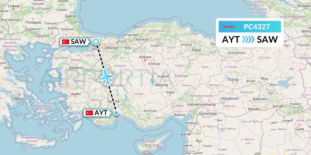 PC4327 Pegasus Airlines Flight Map: Antalya to Istanbul