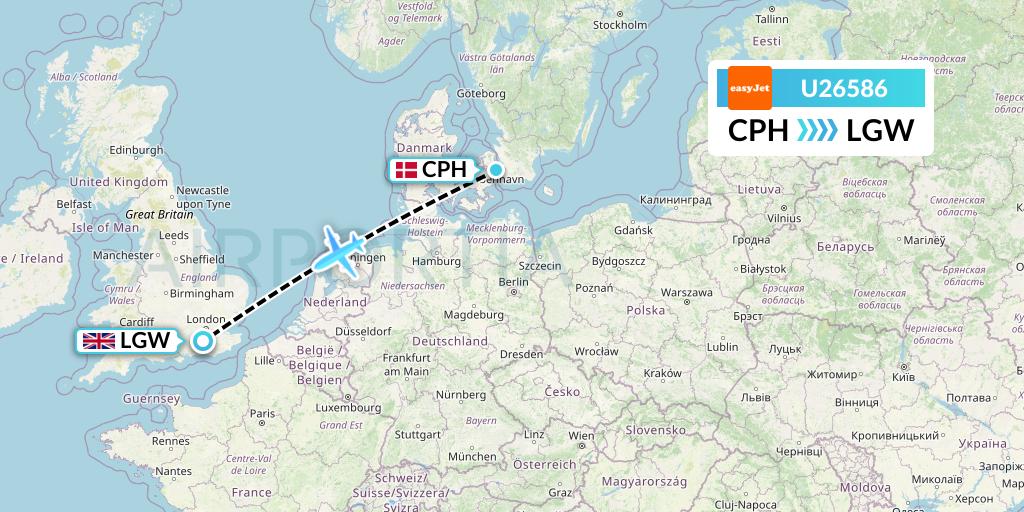 U26586 EasyJet Flight Map: Copenhagen to London