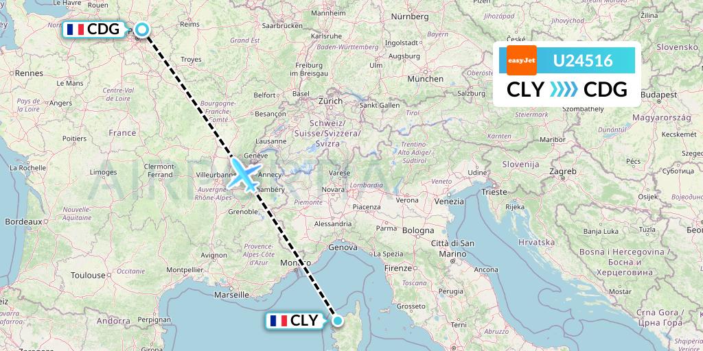 U24516 EasyJet Flight Map: Calvi to Paris
