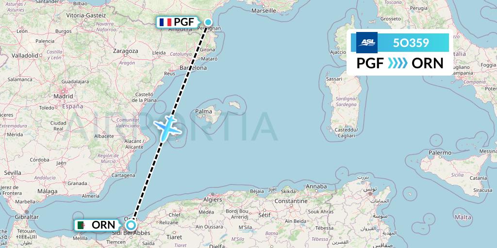 5O359 ASL Airlines France Flight Map: Perpignan to Oran