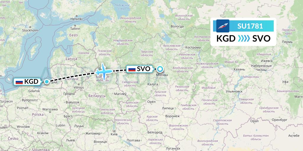 SU1781 Aeroflot Flight Map: Kaliningrad to Moscow