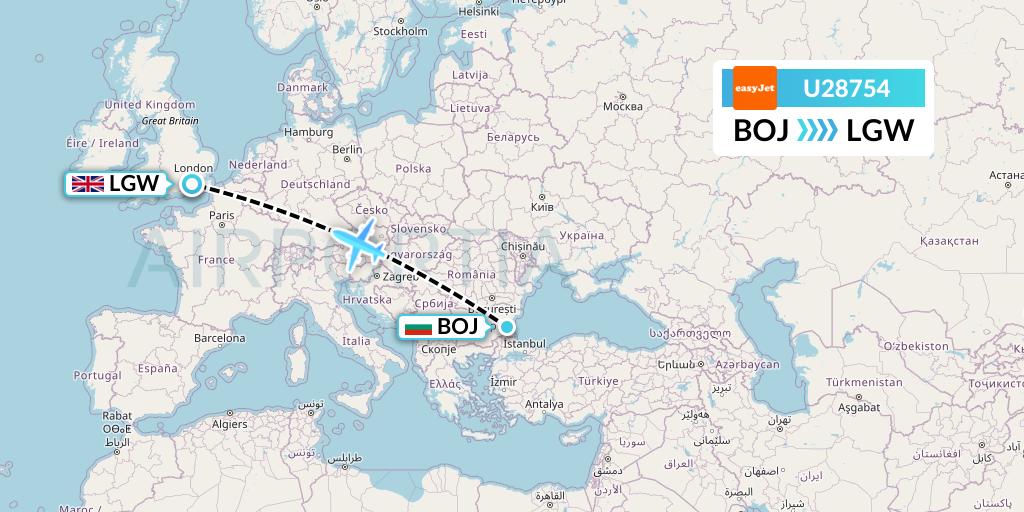 U28754 EasyJet Flight Map: Burgas to London