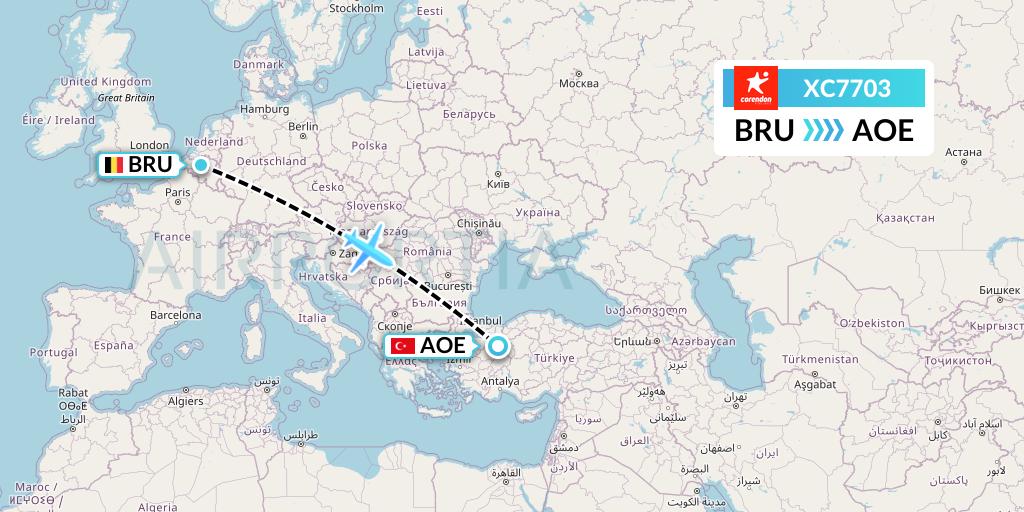 XC7703 Corendon Airlines Flight Map: Brussels to Eskisehir