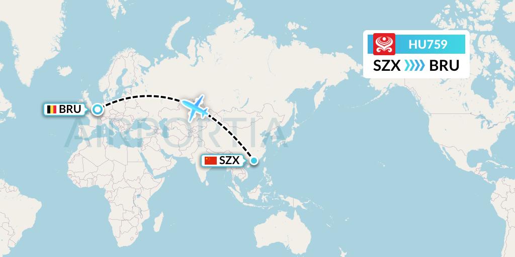 HU759 Hainan Airlines Flight Map: Shenzhen to Brussels