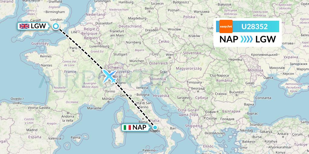 U28352 EasyJet Flight Map: Naples to London