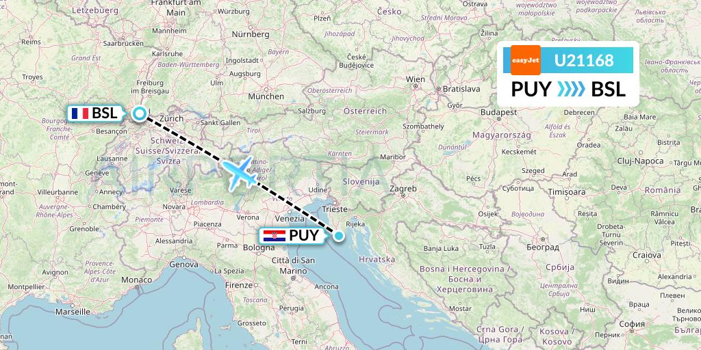 U21168 EasyJet Flight Map: Pula to Basel