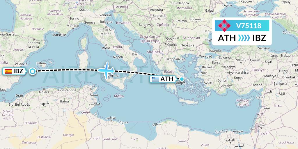 V75118 Volotea Flight Map: Athens to Ibiza
