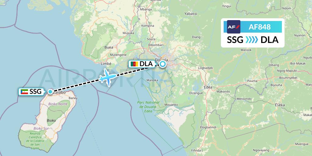 AF848 Air France Flight Map: Malabo to Douala