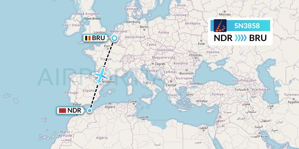 SN3858 Brussels Airlines Flight Map: Nador to Brussels