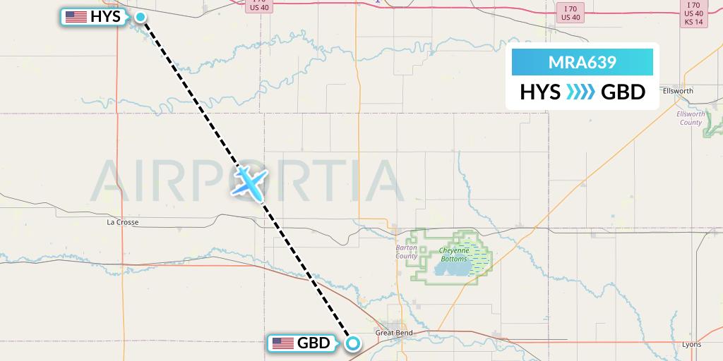 MRA639 Martinaire Flight Map: Hays to Great Bend