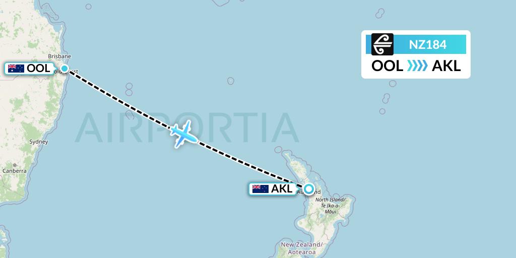 NZ184 Air New Zealand Flight Map: Gold Coast to Auckland