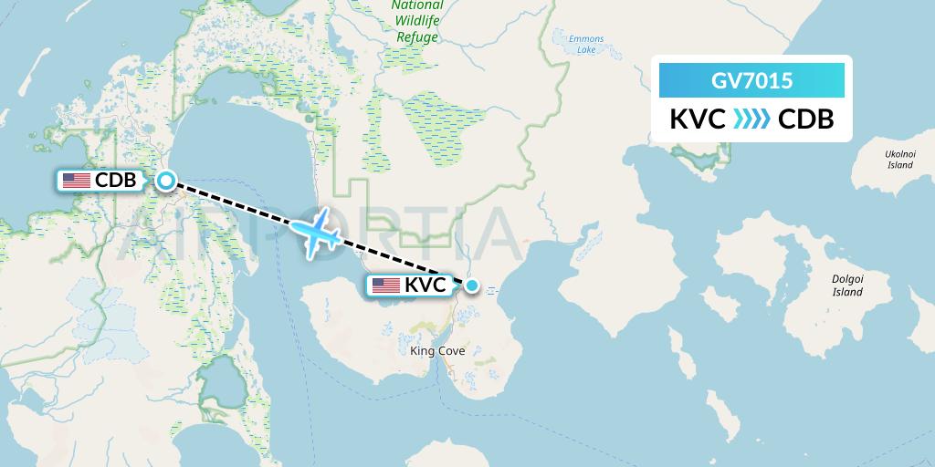 GV7015 Grant Aviation Flight Map: King Cove to Cold Bay