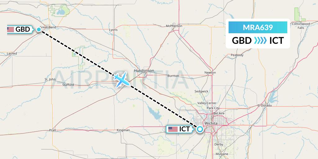 MRA639 Martinaire Flight Map: Great Bend to Wichita