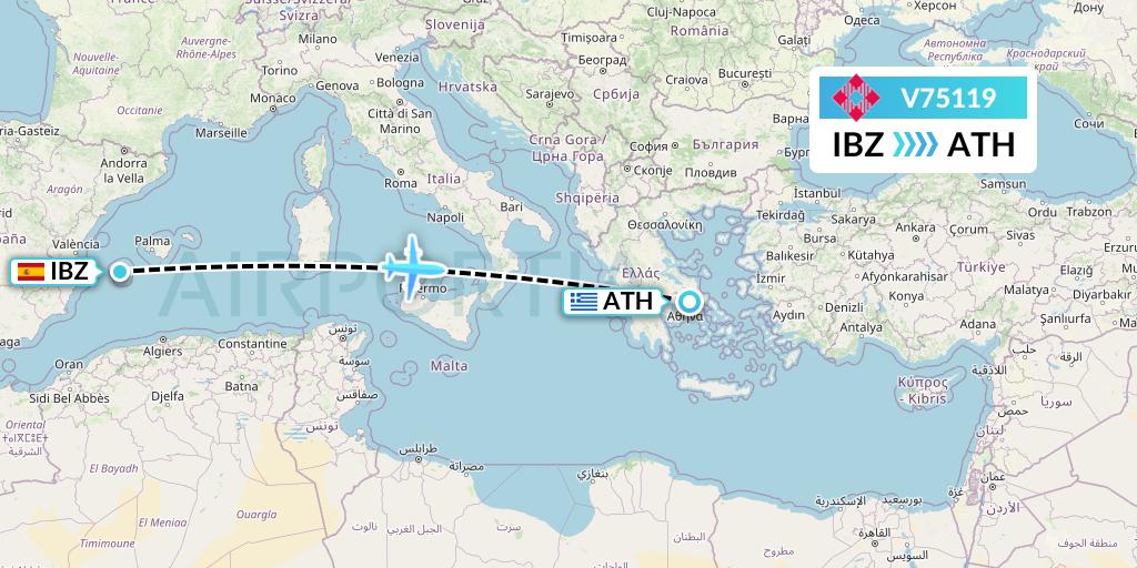 V75119 Volotea Flight Map: Ibiza to Athens