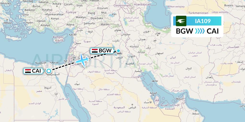 IA109 Iraqi Airways Flight Map: Baghdad to Cairo