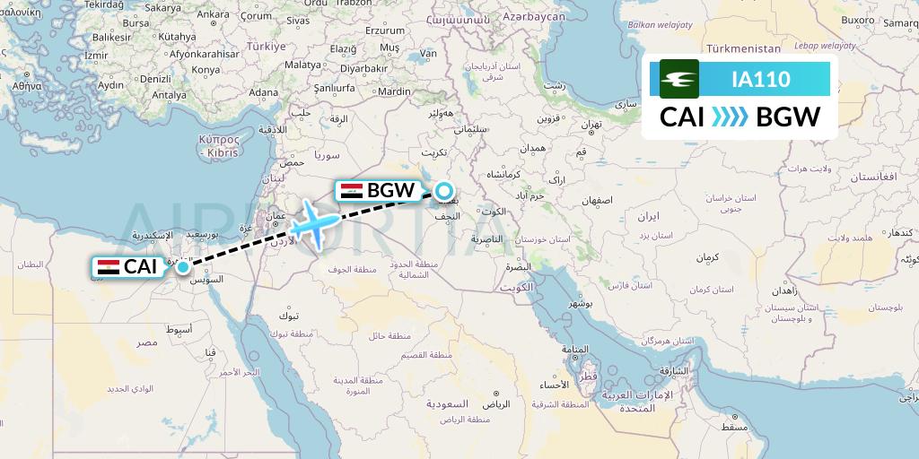 IA110 Iraqi Airways Flight Map: Cairo to Baghdad