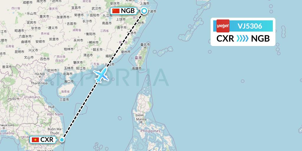 VJ5306 VietJet Air Flight Map: Nha Trang to Ningbo