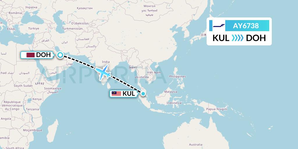 AY6738 Finnair Flight Map: Kuala Lumpur to Doha