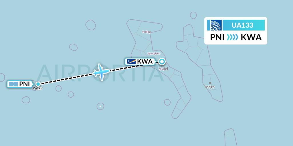 UA133 United Airlines Flight Map: Pohnpei to Kwajalein