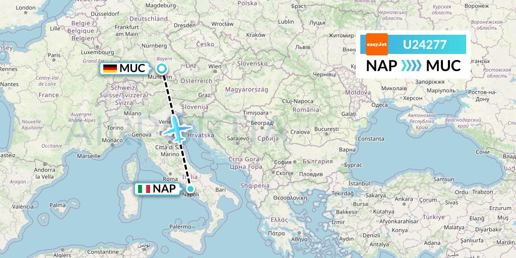 U24277 EasyJet Flight Map: Naples to Munich