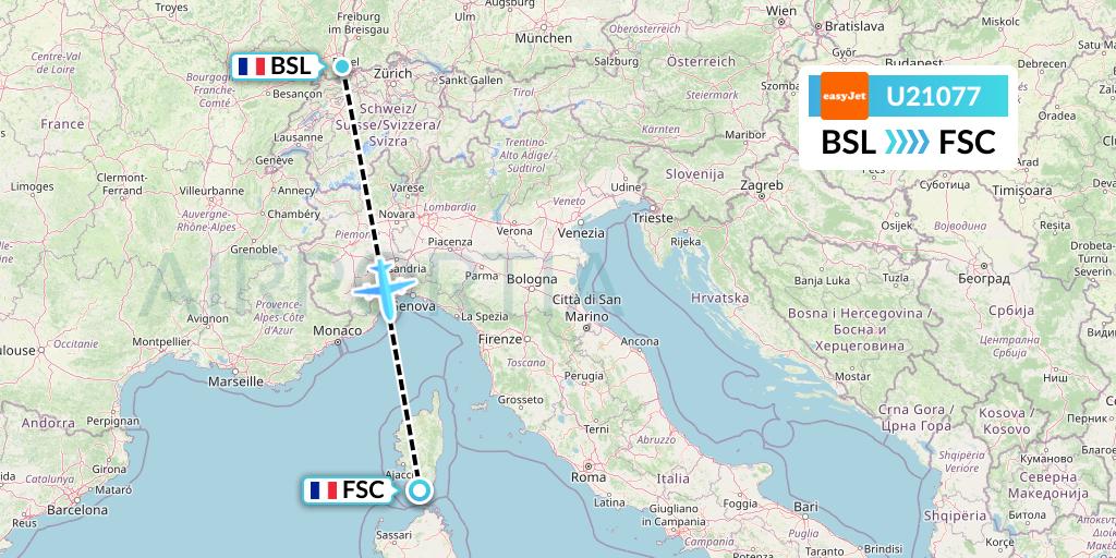 U21077 EasyJet Flight Map: Basel to Figari