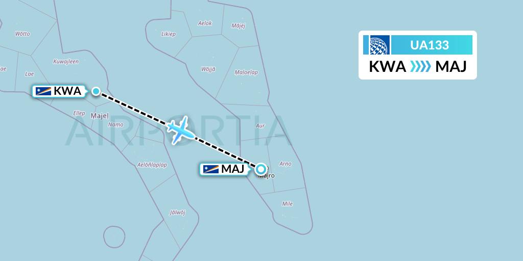 UA133 United Airlines Flight Map: Kwajalein to Majuro