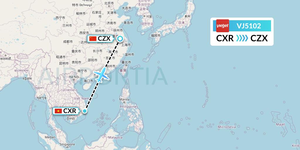 VJ5102 VietJet Air Flight Map: Nha Trang to Changzhou