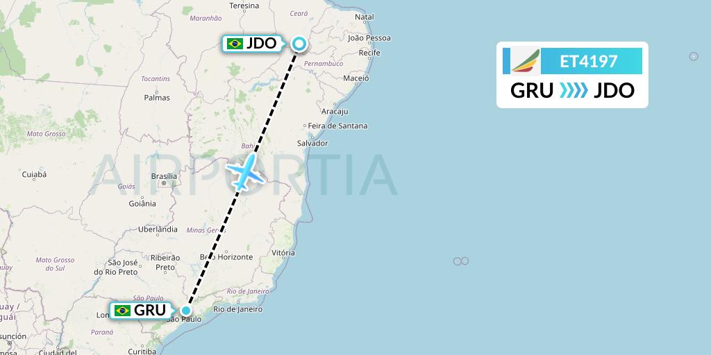 ET4197 Ethiopian Airlines Flight Map: Sao Paulo to Juazeiro Do Norte