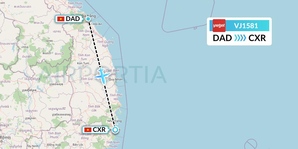VJ1581 VietJet Air Flight Map: Da Nang to Nha Trang