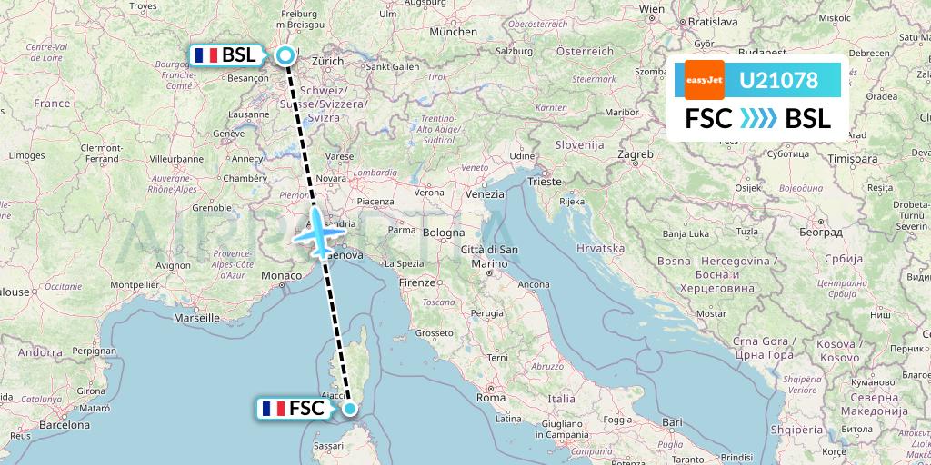 U21078 EasyJet Flight Map: Figari to Basel