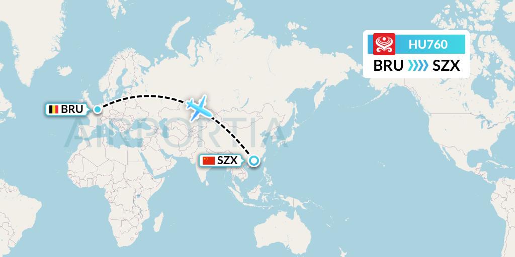 HU760 Hainan Airlines Flight Map: Brussels to Shenzhen