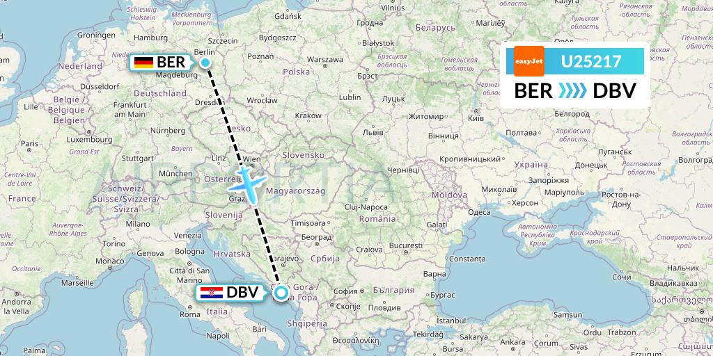 U25217 EasyJet Flight Map: Berlin to Dubrovnik