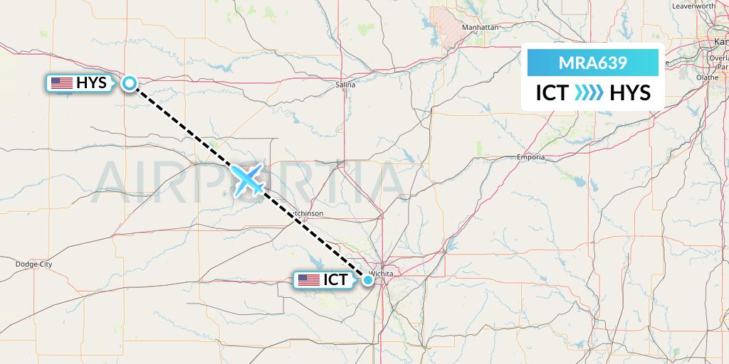MRA639 Martinaire Flight Map: Wichita to Hays
