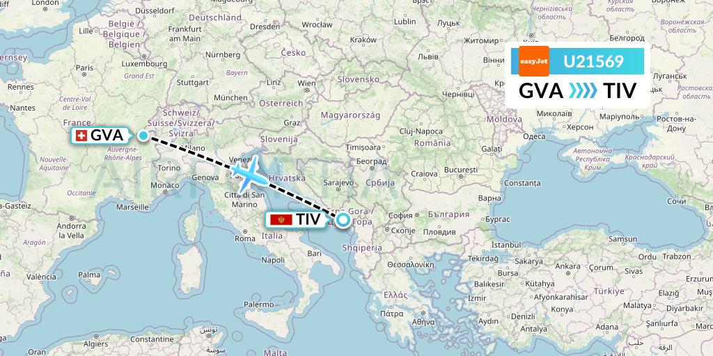 U21569 EasyJet Flight Map: Geneva to Tivat