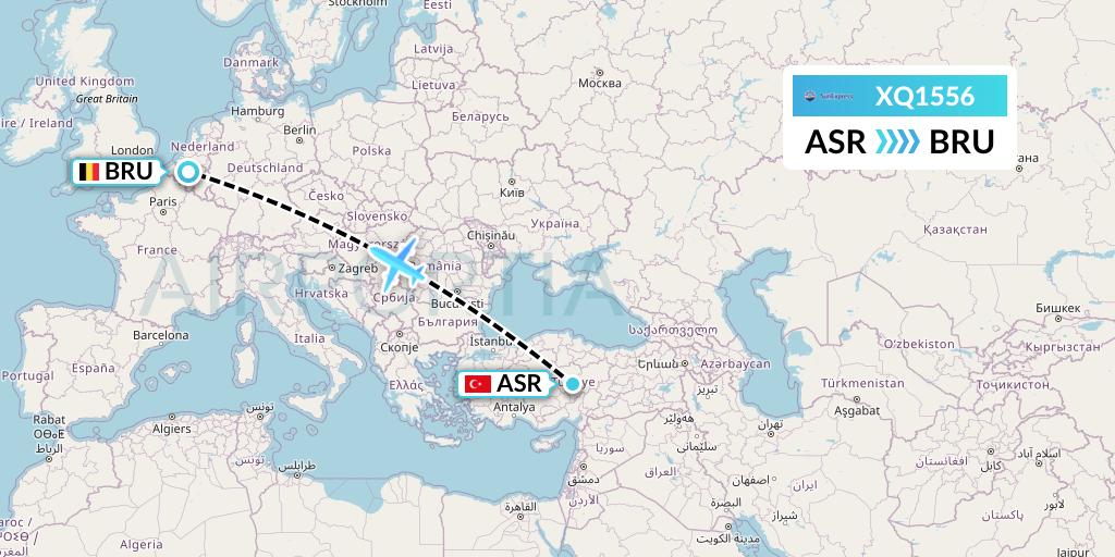 XQ1556 SunExpress Flight Map: Kayseri to Brussels