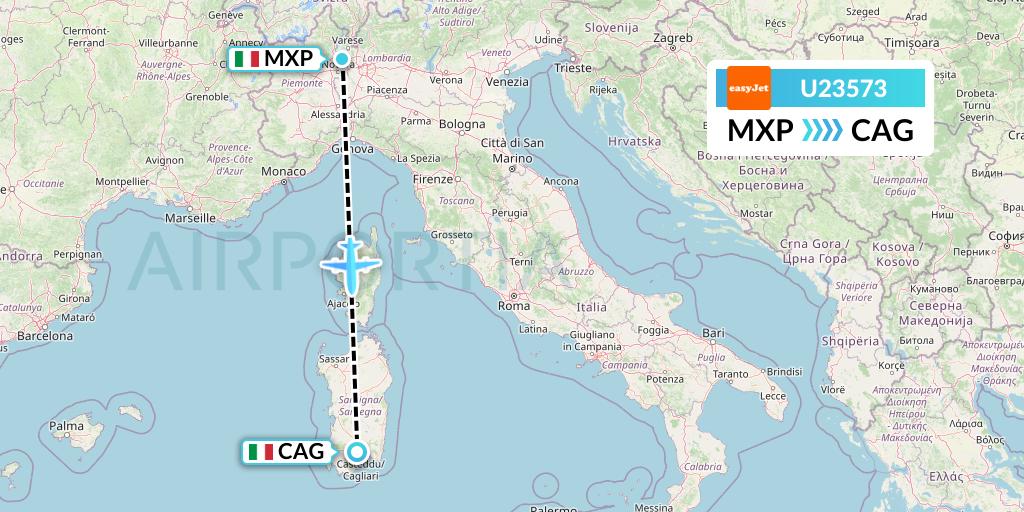 U23573 EasyJet Flight Map: Milan to Cagliari