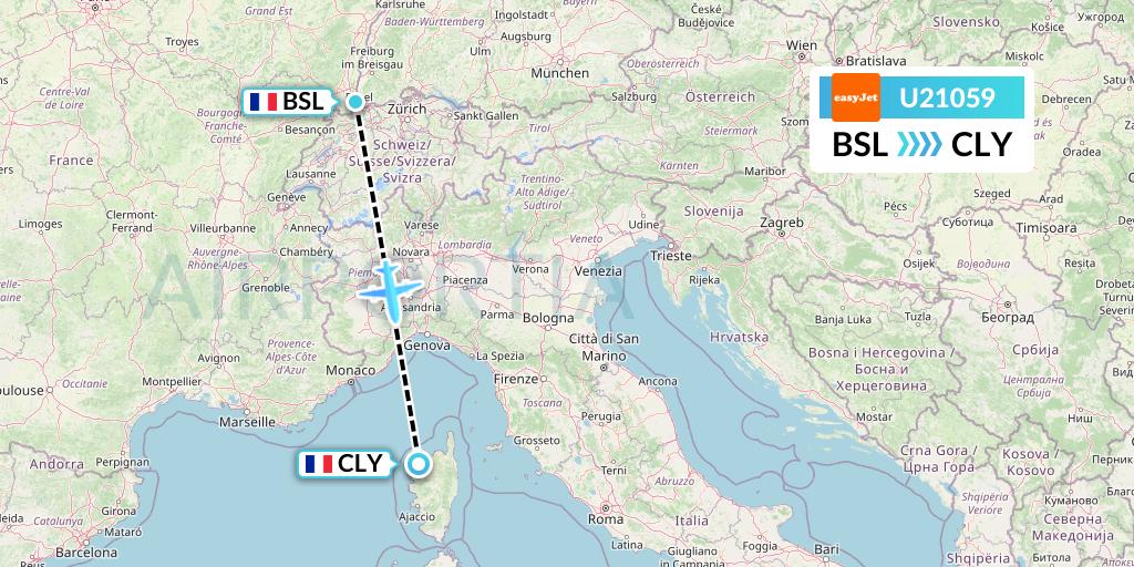 U21059 EasyJet Flight Map: Basel to Calvi