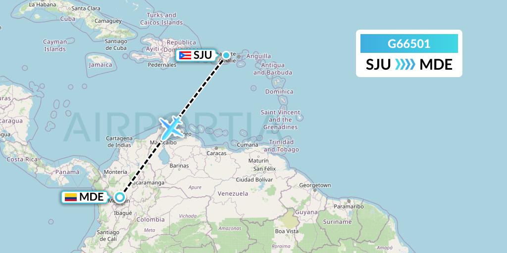 G66501 Fly Arna Flight Map: San Juan to Medellin