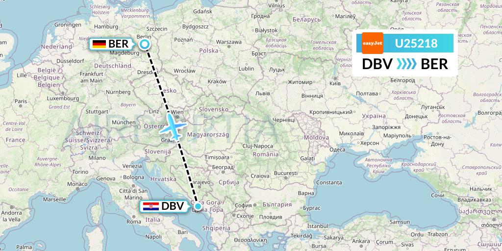 U25218 EasyJet Flight Map: Dubrovnik to Berlin