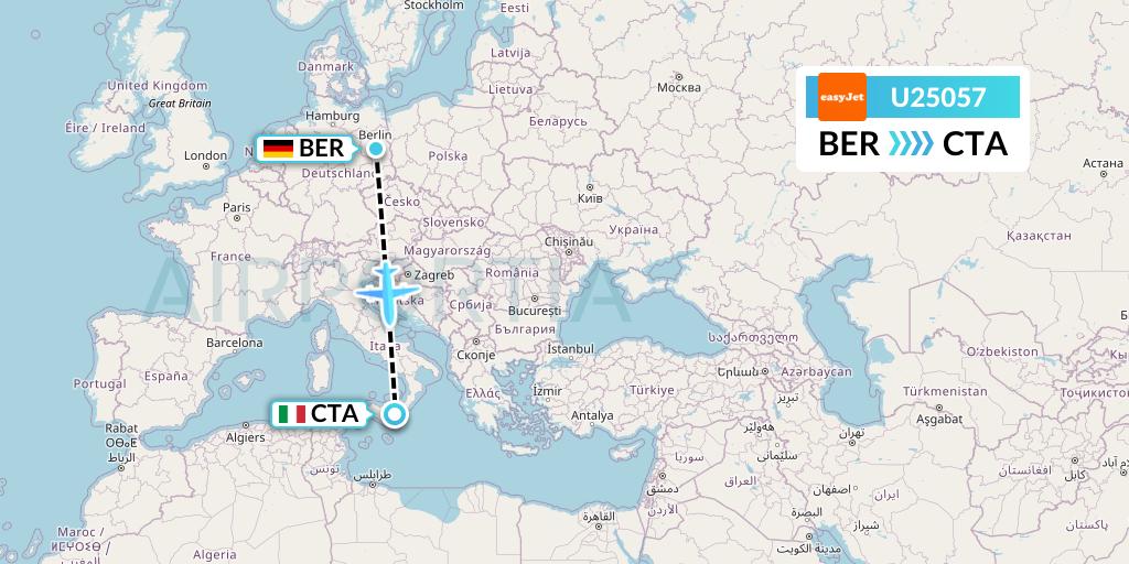 U25057 EasyJet Flight Map: Berlin to Catania