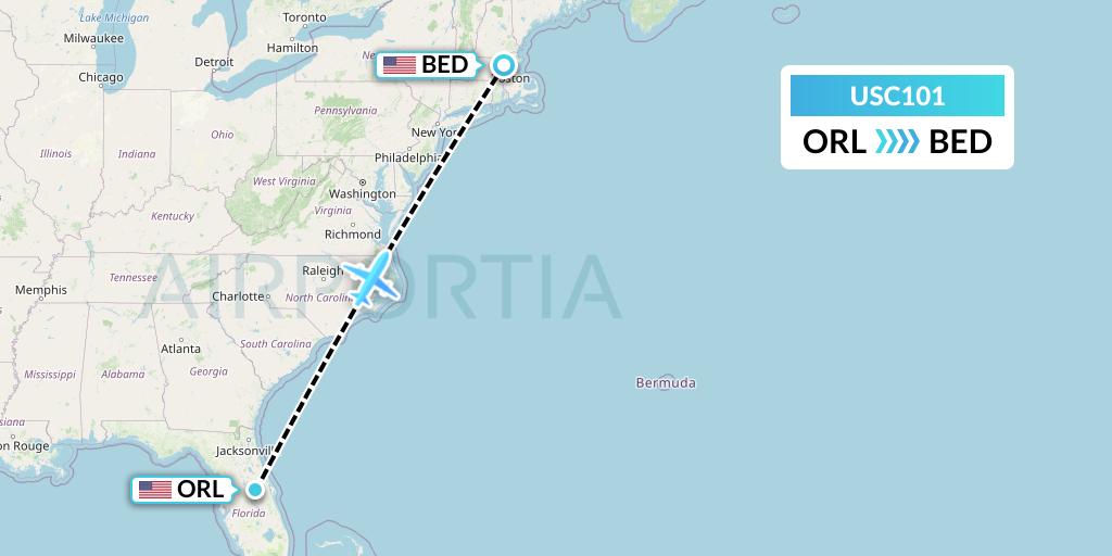 USC101 Airnet Express Flight Map: Orlando to Bedford