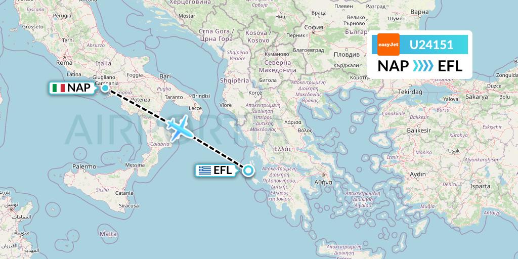 U24151 EasyJet Flight Map: Naples to Kefalonia