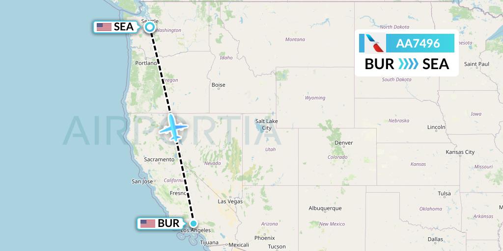 AA7496 American Airlines Flight Map: Burbank to Seattle