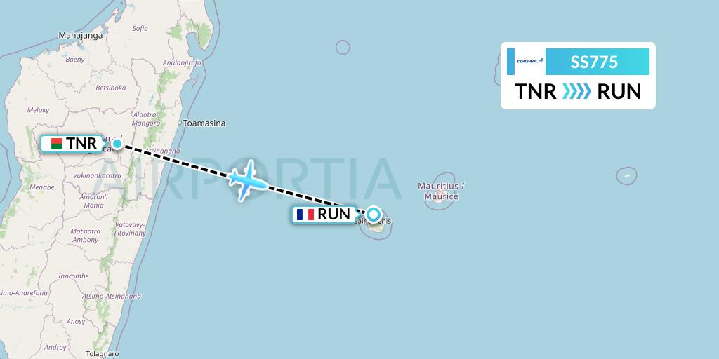 SS775 Corsair Flight Map: Antananarivo to Saint-Denis