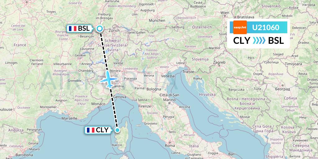 U21060 EasyJet Flight Map: Calvi to Basel